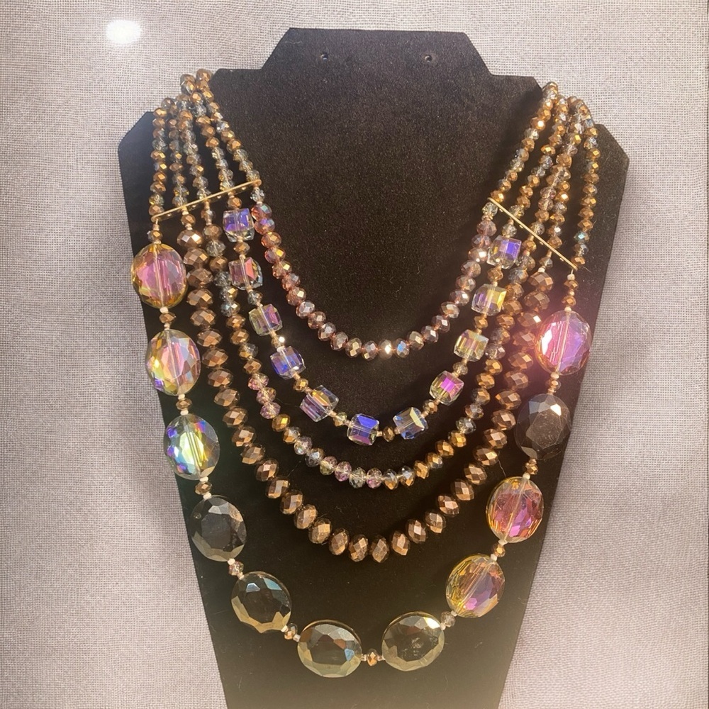 Hand‎ Crafted Multi-Layer Smokey Purple Glass Bead Necklace - Picture 3 of 6
